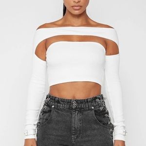 RIBBED OFF SHOULDER TOP - OFF-WHITE
